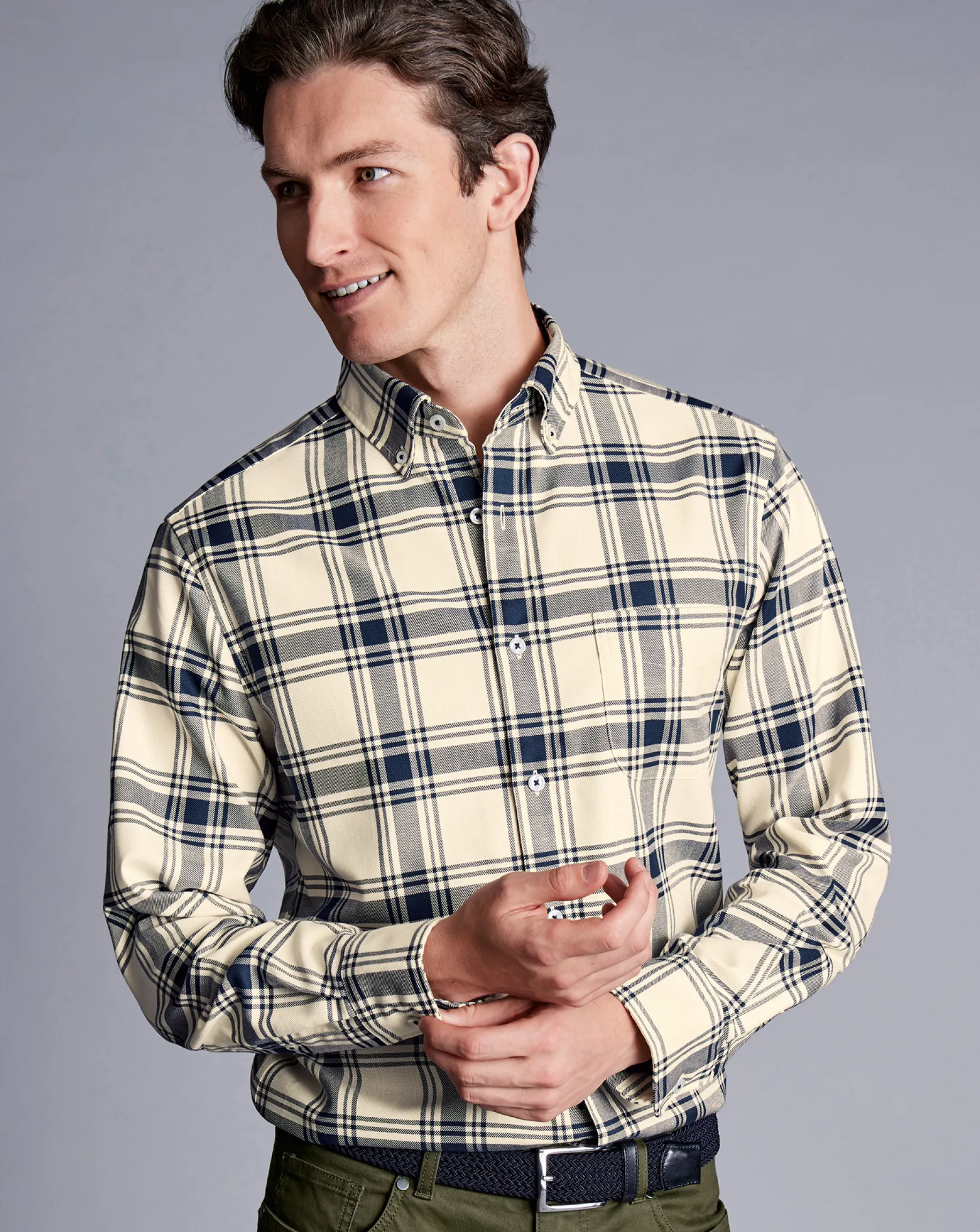 Shirt Sale|Seasonal Looks<Charles Tyrwhitt Button-Down Collar Non-Iron Twill Large Check Shirt - Cream
