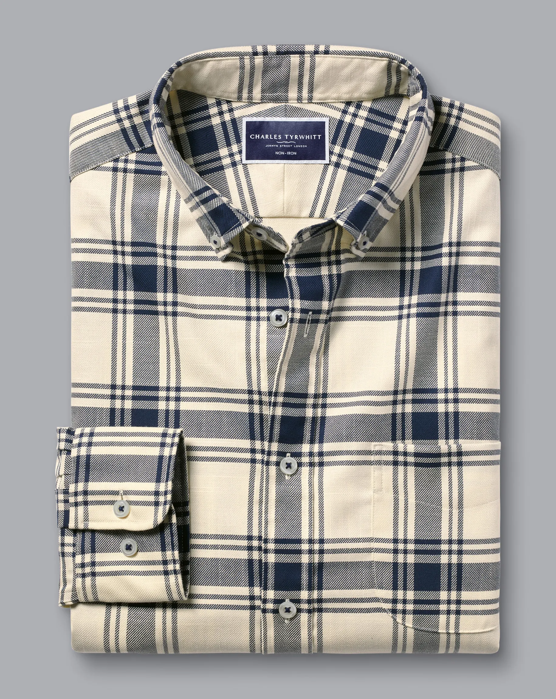 Shirt Sale|Seasonal Looks<Charles Tyrwhitt Button-Down Collar Non-Iron Twill Large Check Shirt - Cream