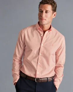 Shirt Sale|Casual Shirts<Charles Tyrwhitt Button-Down Collar Non-Iron Stretch Fine Stripe Shirt - Orange