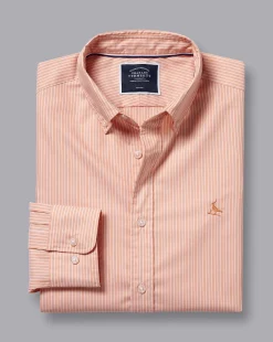 Shirt Sale|Casual Shirts<Charles Tyrwhitt Button-Down Collar Non-Iron Stretch Fine Stripe Shirt - Orange