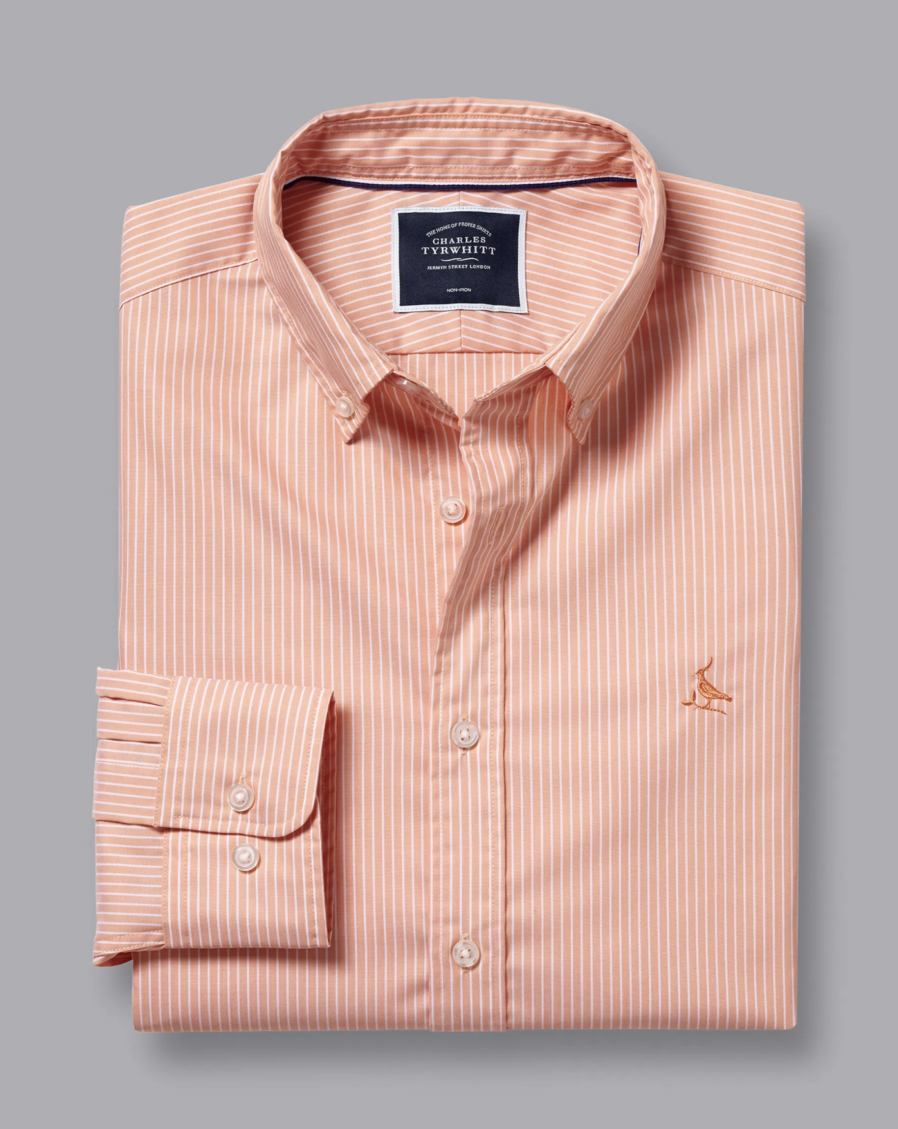 Shirt Sale|Casual Shirts<Charles Tyrwhitt Button-Down Collar Non-Iron Stretch Fine Stripe Shirt - Orange