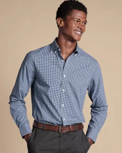 Business Casual Shirts|Casual Shirts<Charles Tyrwhitt Button-Down Collar Non-Iron Stretch Poplin Mini Gingham Check Shirt - French Blue