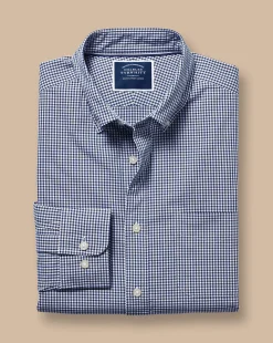 Business Casual Shirts|Casual Shirts<Charles Tyrwhitt Button-Down Collar Non-Iron Stretch Poplin Mini Gingham Check Shirt - French Blue