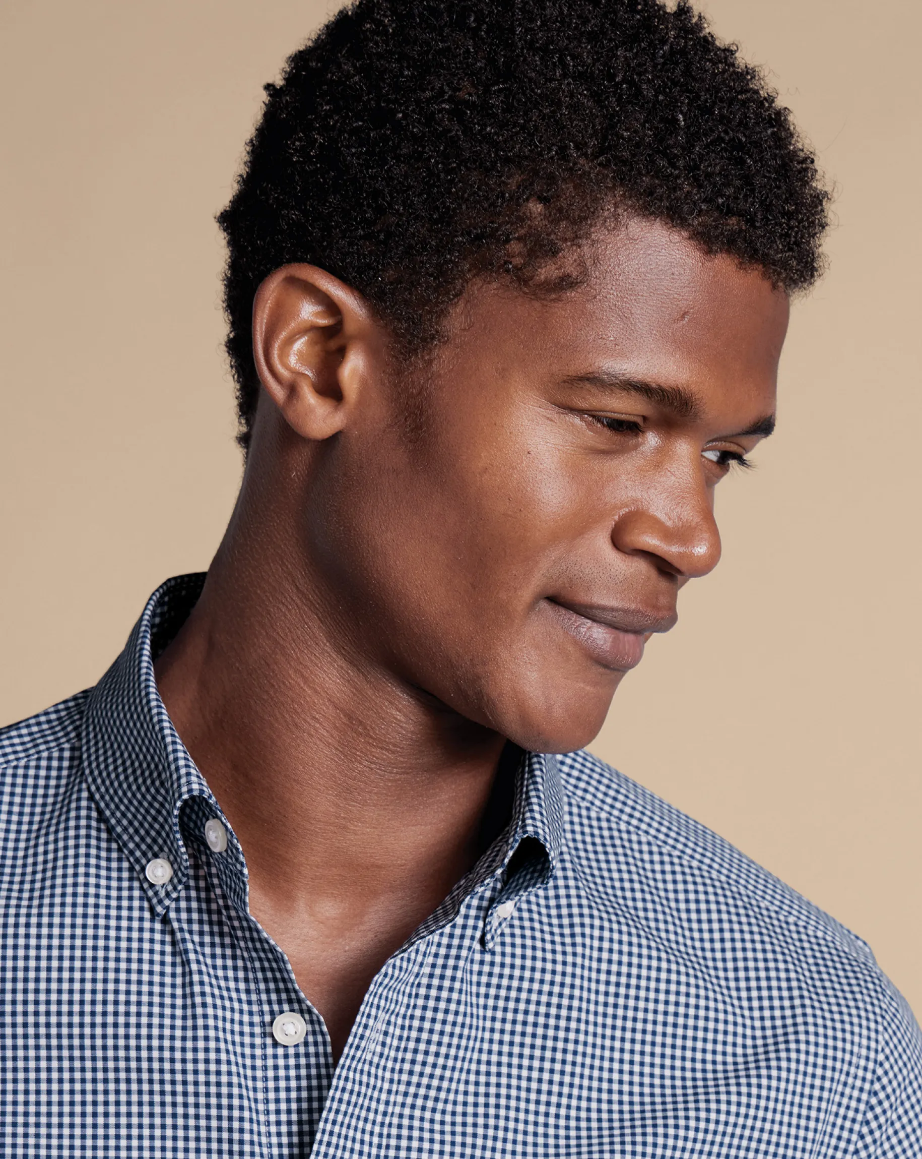 Business Casual Shirts|Casual Shirts<Charles Tyrwhitt Button-Down Collar Non-Iron Stretch Poplin Mini Gingham Check Shirt - French Blue