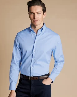 Business Casual Shirts|Dress Shirts<Charles Tyrwhitt Button-Down Collar Non-Iron Shirt - Blue Sky