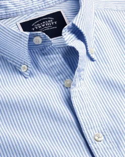 Casual Shirts|Blue Shirts<Charles Tyrwhitt Button-Down Collar Washed Oxford Stripe Shirt - Ocean Blue