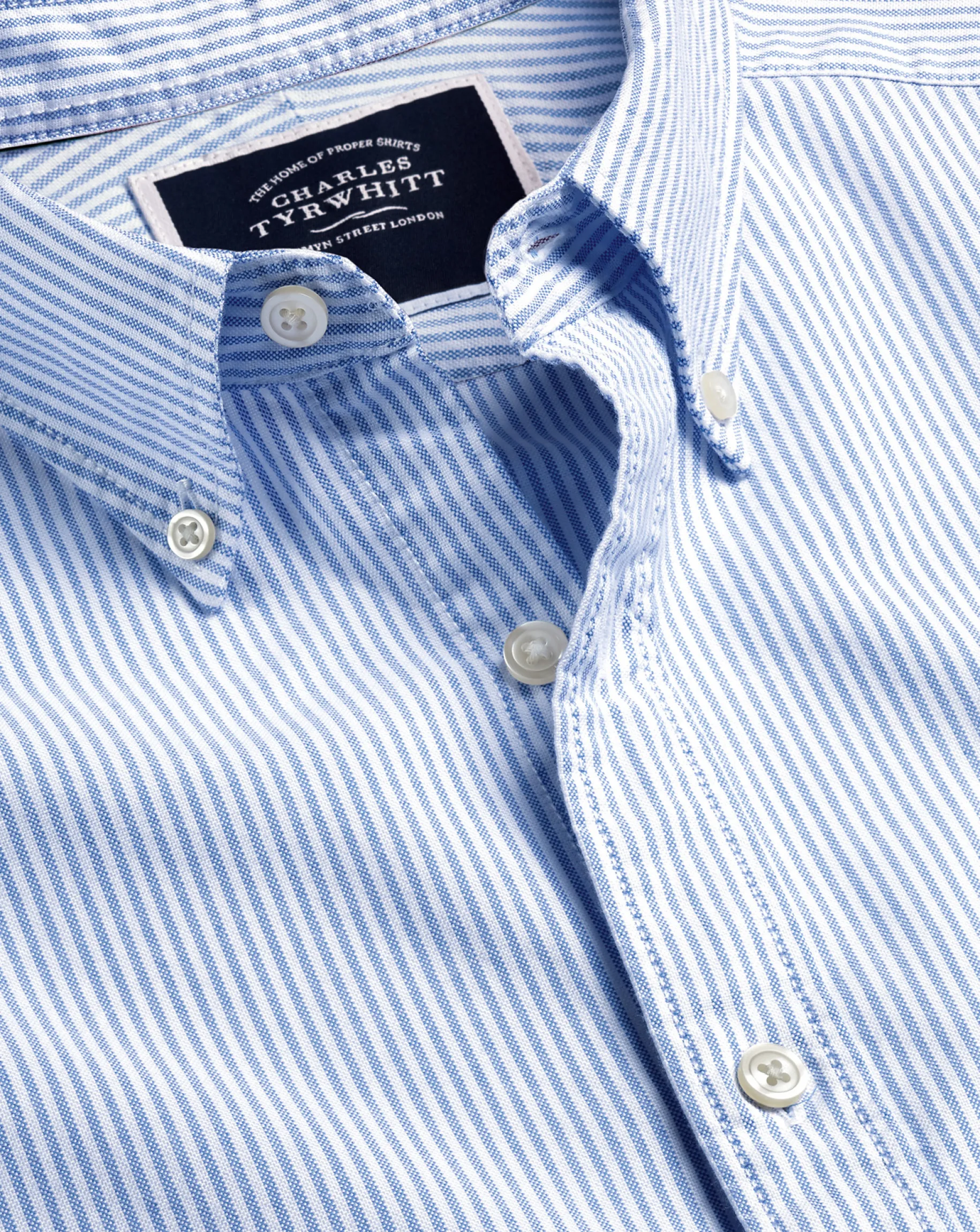 Casual Shirts|Blue Shirts<Charles Tyrwhitt Button-Down Collar Washed Oxford Stripe Shirt - Ocean Blue