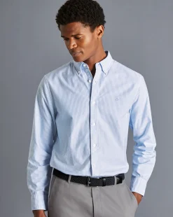Casual Shirts|Blue Shirts<Charles Tyrwhitt Button-Down Collar Washed Oxford Stripe Shirt - Ocean Blue
