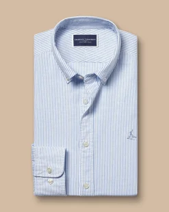 Casual Shirts|Blue Shirts<Charles Tyrwhitt Button-Down Collar Washed Oxford Stripe Shirt - Ocean Blue