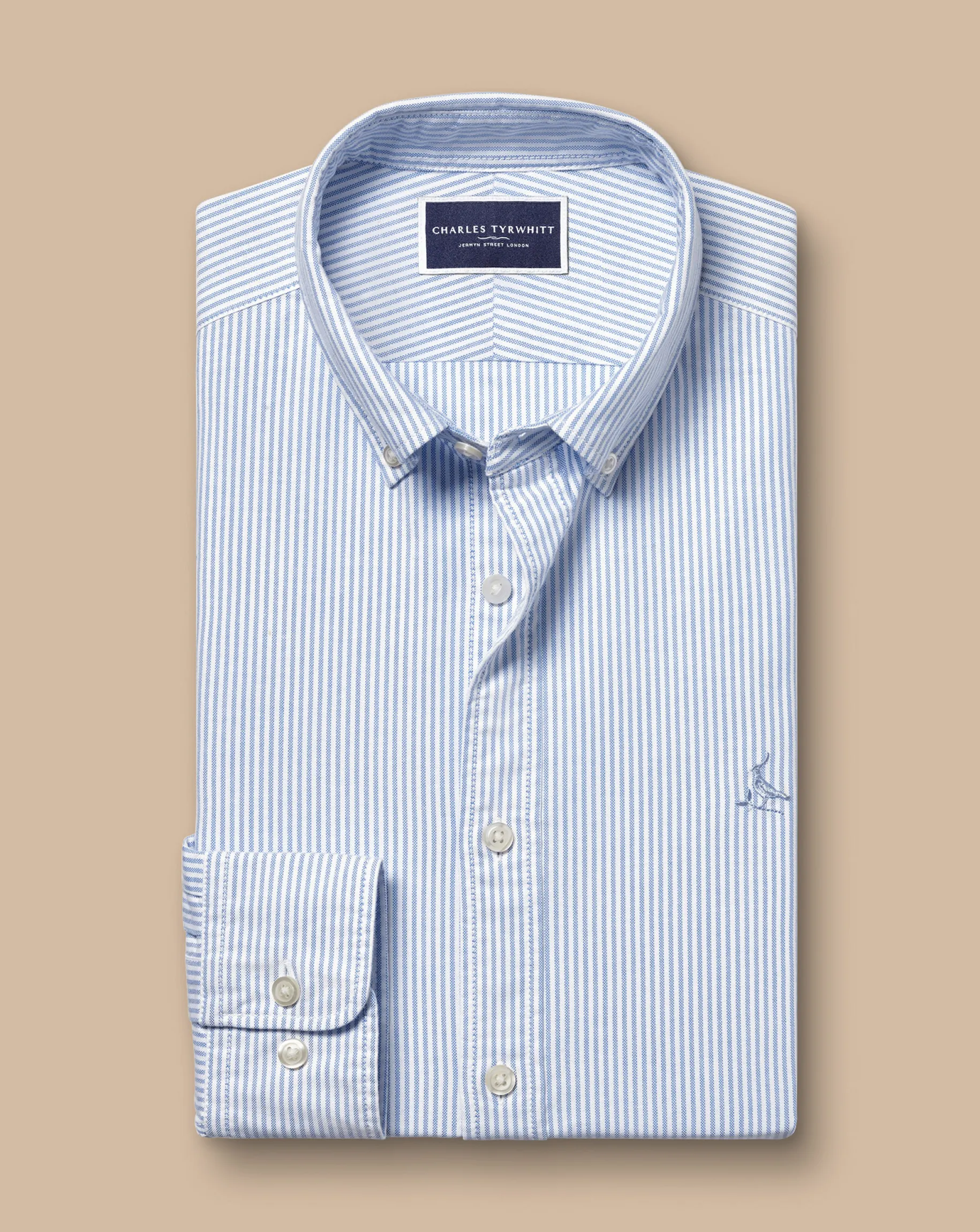 Casual Shirts|Blue Shirts<Charles Tyrwhitt Button-Down Collar Washed Oxford Stripe Shirt - Ocean Blue