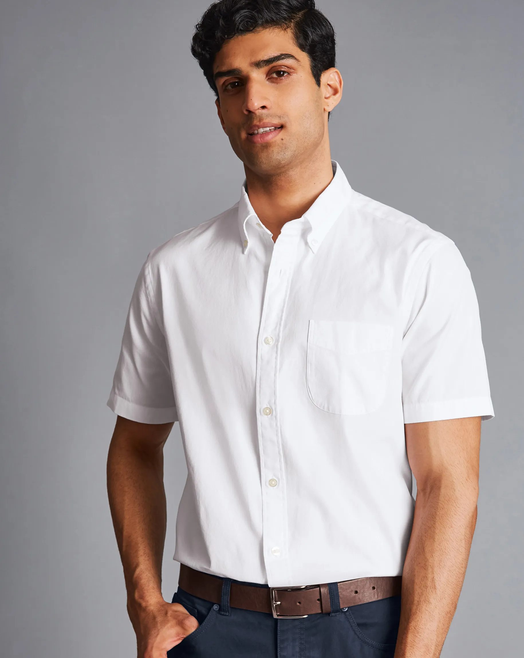 Short Sleeve Shirts|Casual Shirts<Charles Tyrwhitt Button-Down Collar Washed Oxford Short Sleeve Shirt - White