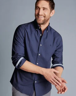 Casual Shirts|Blue Shirts<Charles Tyrwhitt Button-Down Collar Washed Oxford Plain Shirt - Heather Blue