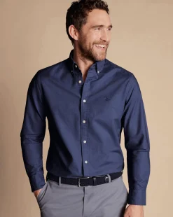 Casual Shirts|Blue Shirts<Charles Tyrwhitt Button-Down Collar Washed Oxford Plain Shirt - Heather Blue