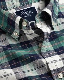 Shirt Sale|Casual Shirts<Charles Tyrwhitt Button-Down Collar Washed Oxford Check Shirt - Teal Green