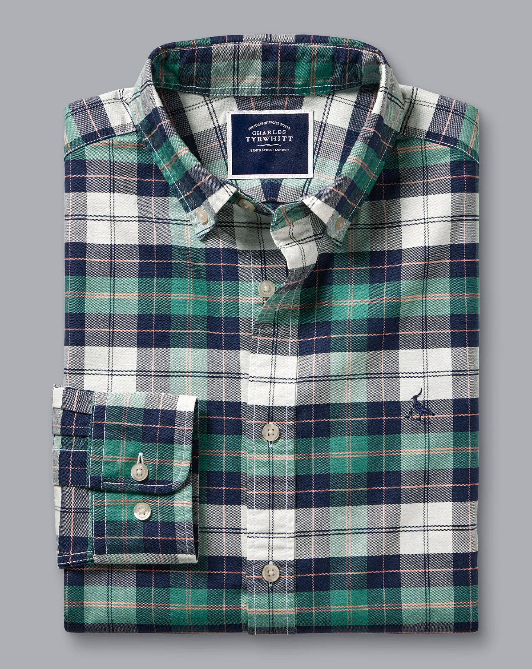 Shirt Sale|Casual Shirts<Charles Tyrwhitt Button-Down Collar Washed Oxford Check Shirt - Teal Green