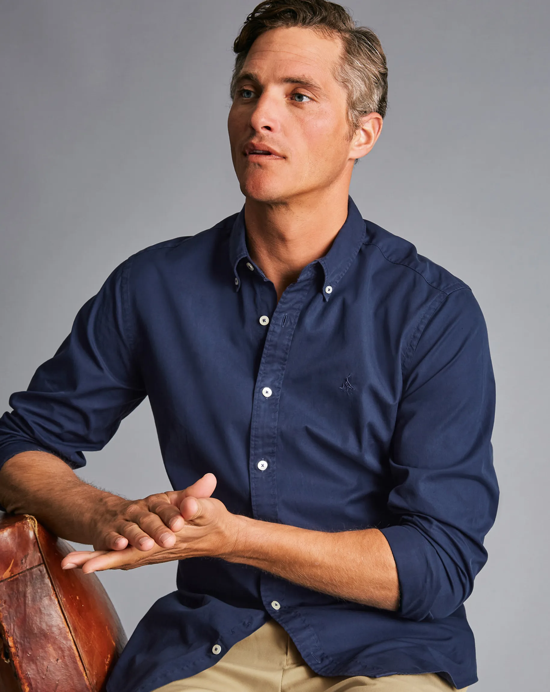 Shirt Sale|Casual Shirts<Charles Tyrwhitt Button-Down Collar Washed Fine Twill Shirt - Navy