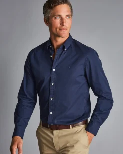 Shirt Sale|Casual Shirts<Charles Tyrwhitt Button-Down Collar Washed Fine Twill Shirt - Navy