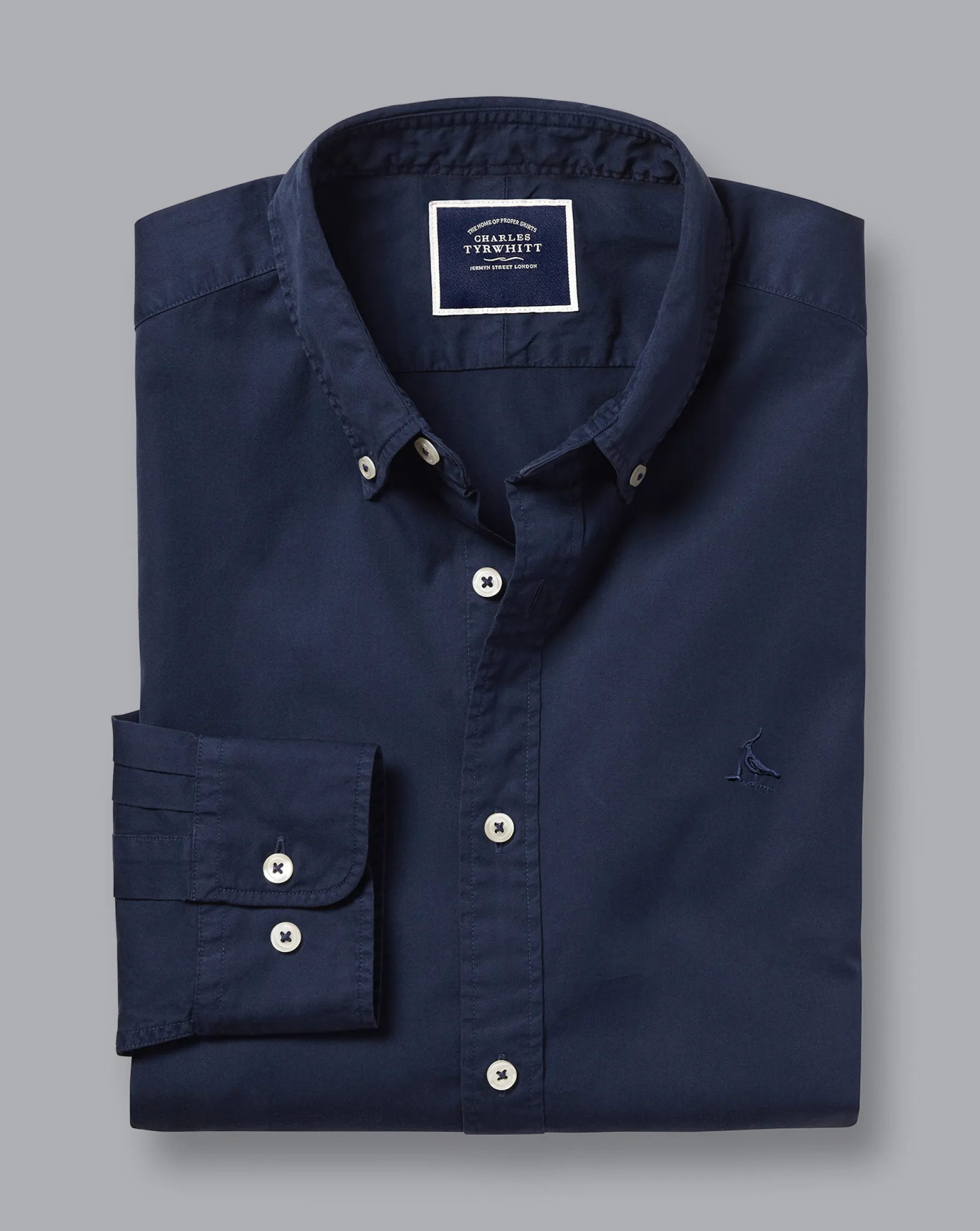 Shirt Sale|Casual Shirts<Charles Tyrwhitt Button-Down Collar Washed Fine Twill Shirt - Navy