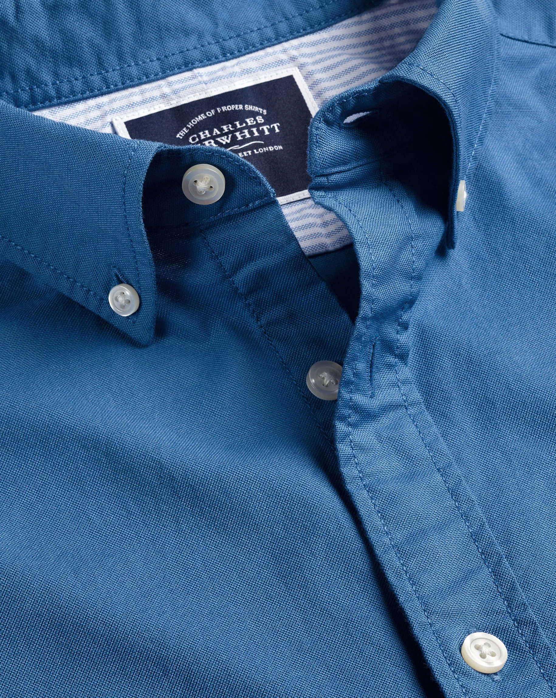 Casual Shirts|17"<Charles Tyrwhitt Button-Down Collar Washed Oxford Shirt - Ocean Blue