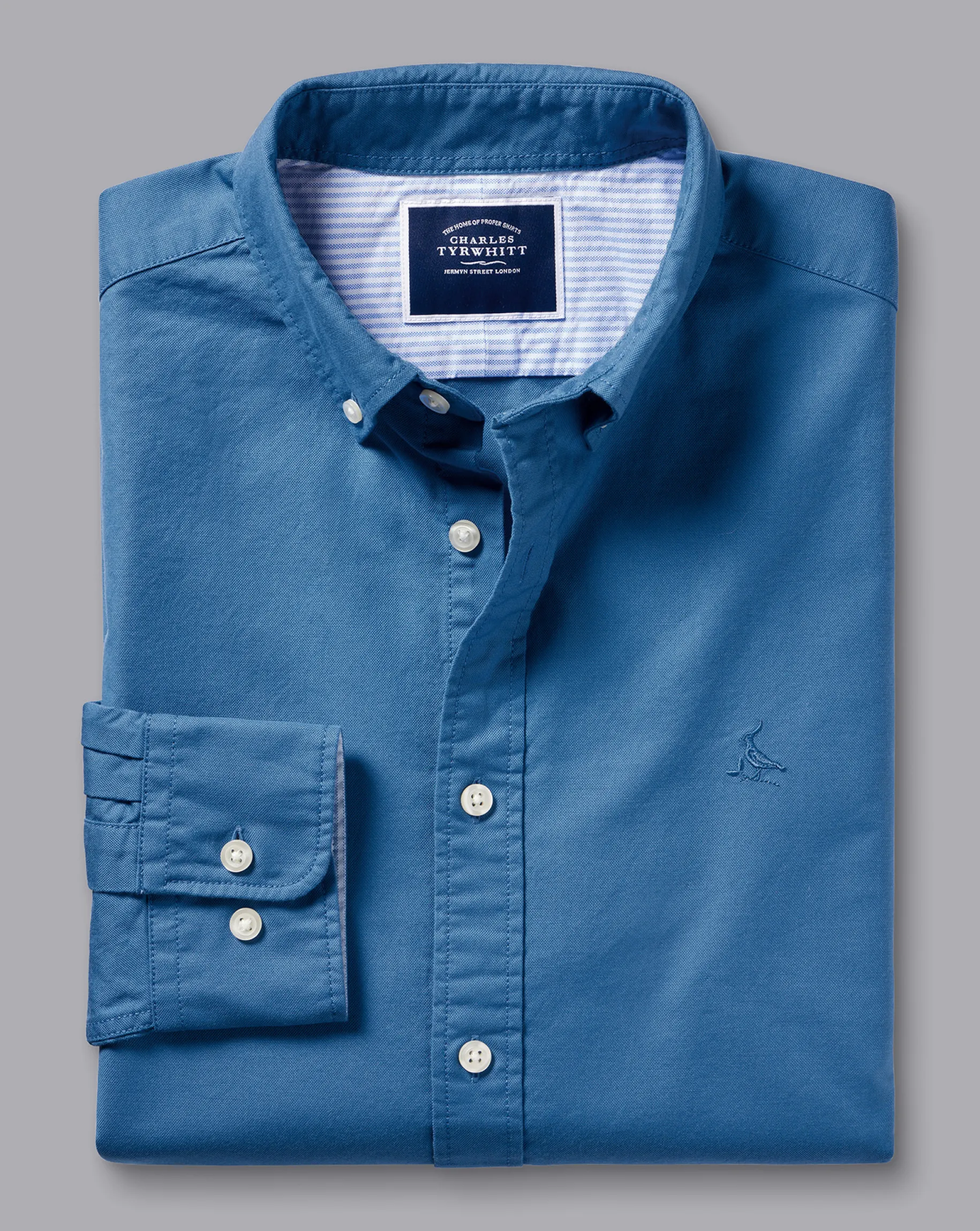 Casual Shirts|17"<Charles Tyrwhitt Button-Down Collar Washed Oxford Shirt - Ocean Blue