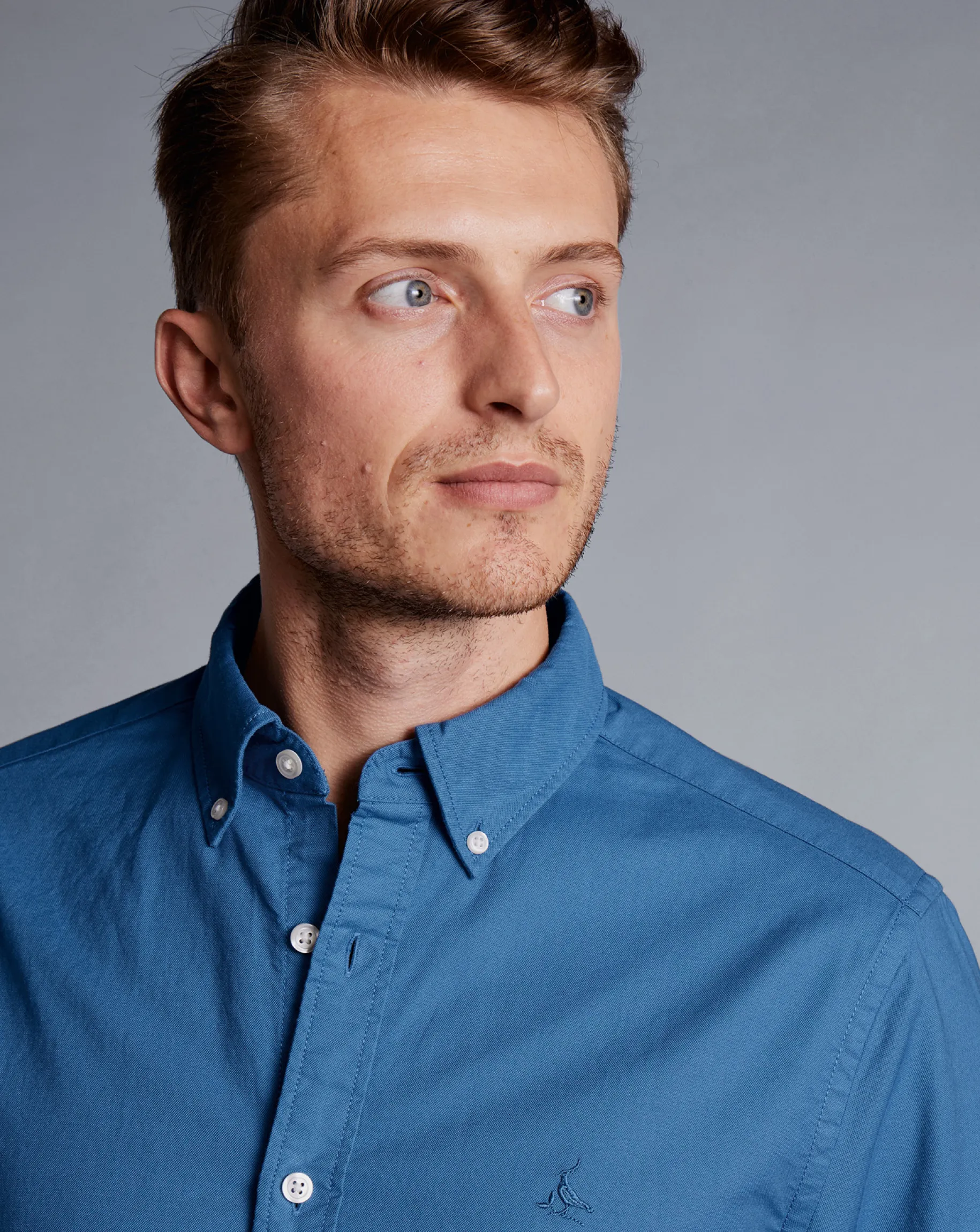 Casual Shirts|17"<Charles Tyrwhitt Button-Down Collar Washed Oxford Shirt - Ocean Blue