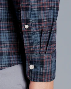 S|M<Charles Tyrwhitt Button-Down Collar Washed Oxford Check Shirt - Blackberry Blackberry Purple
