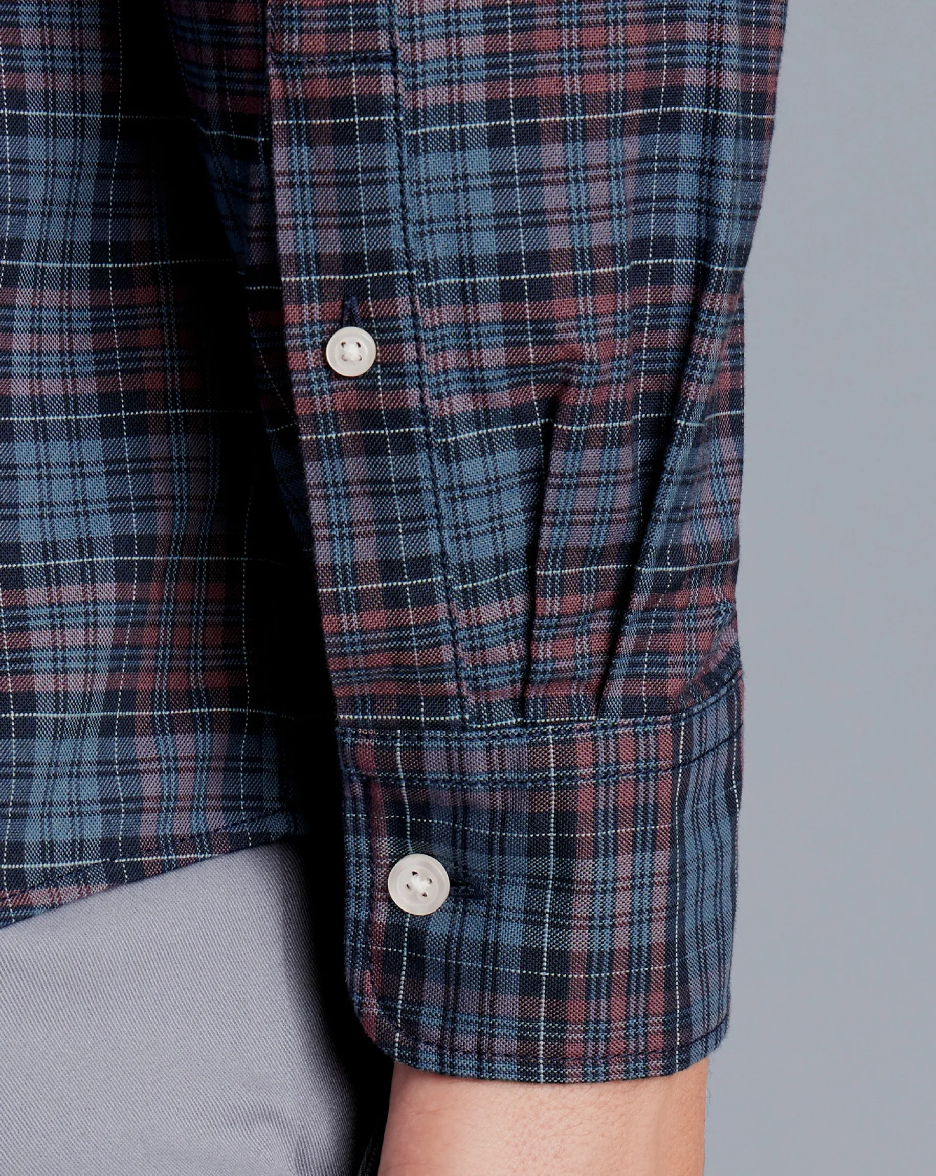 S|M<Charles Tyrwhitt Button-Down Collar Washed Oxford Check Shirt - Blackberry Blackberry Purple