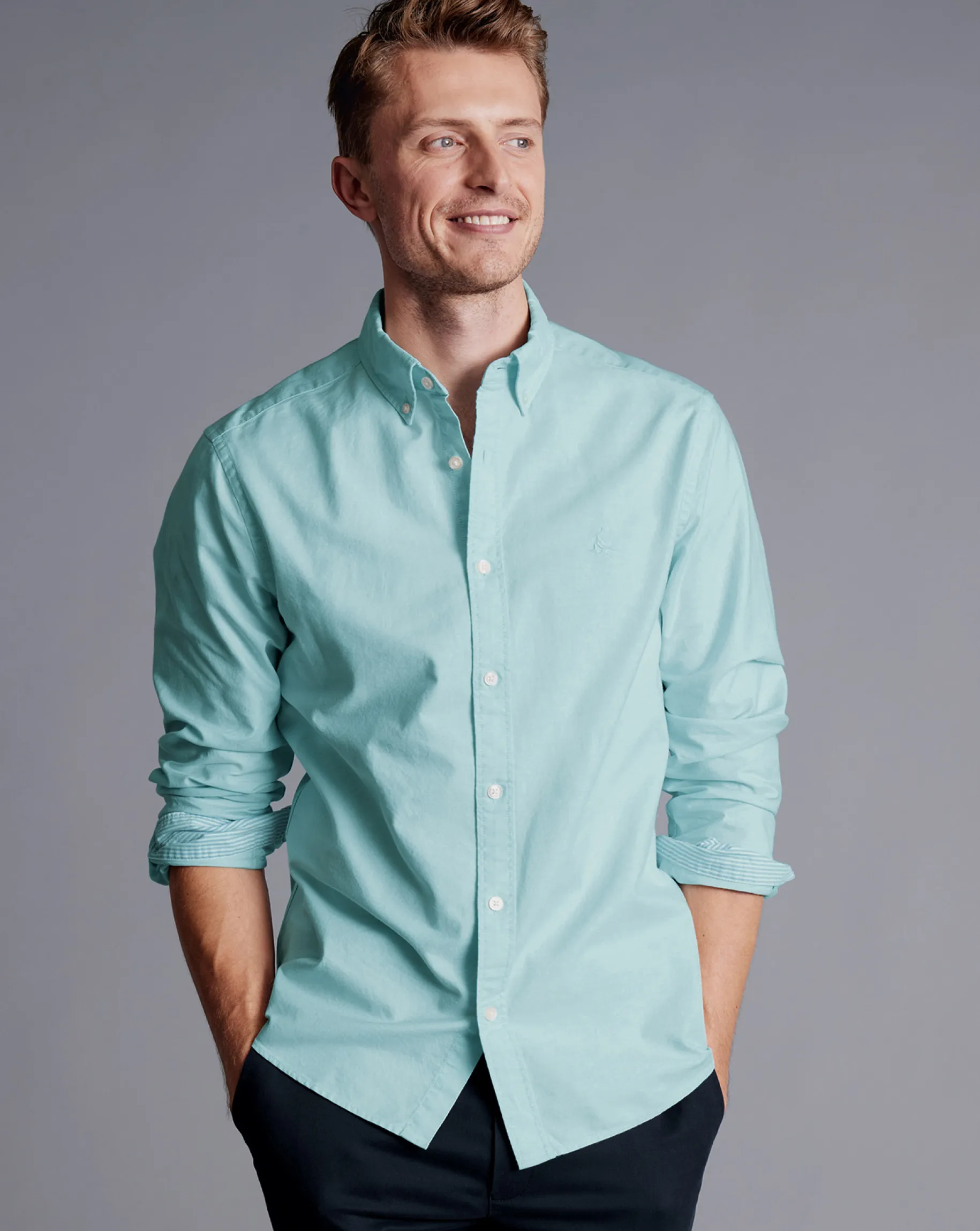 Shirt Sale|Casual Shirts<Charles Tyrwhitt Button-Down Collar Washed Oxford Shirt - Green Aqua