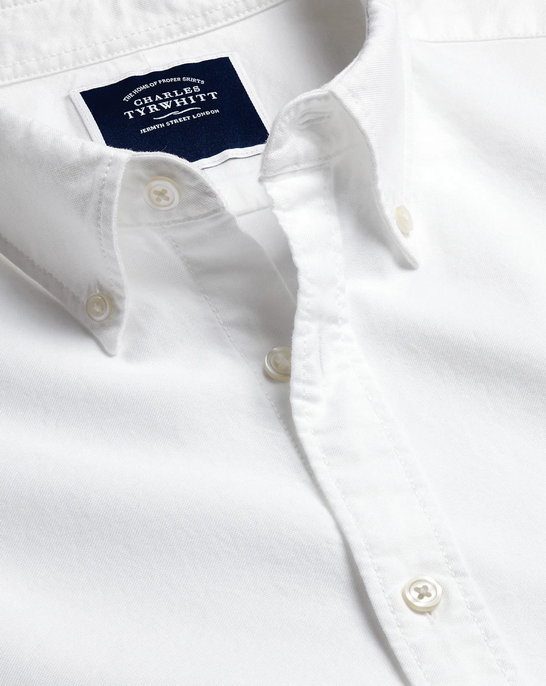 Casual Shirts|White Shirts<Charles Tyrwhitt Button-Down Collar Washed Oxford Shirt - White