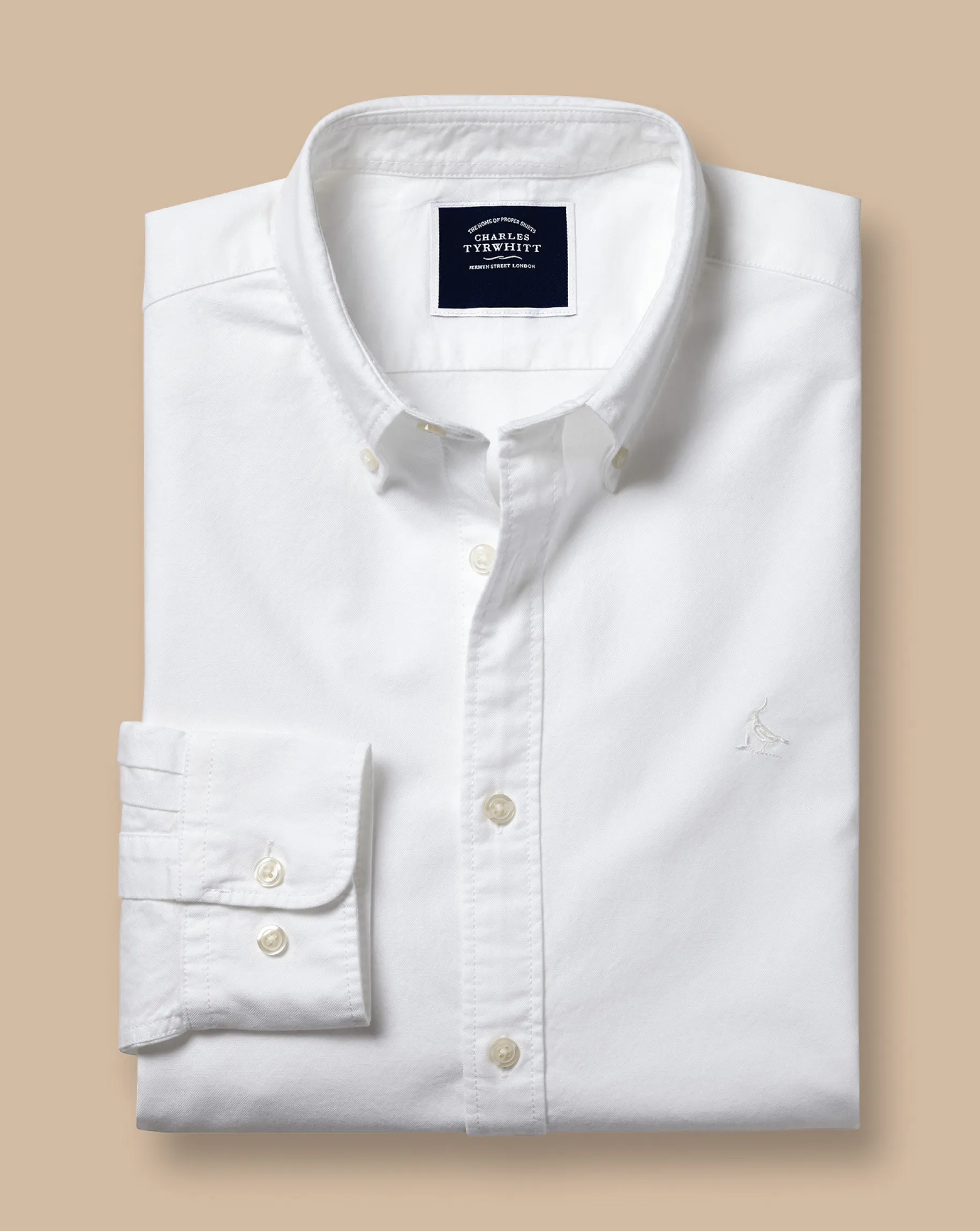 Casual Shirts|White Shirts<Charles Tyrwhitt Button-Down Collar Washed Oxford Shirt - White