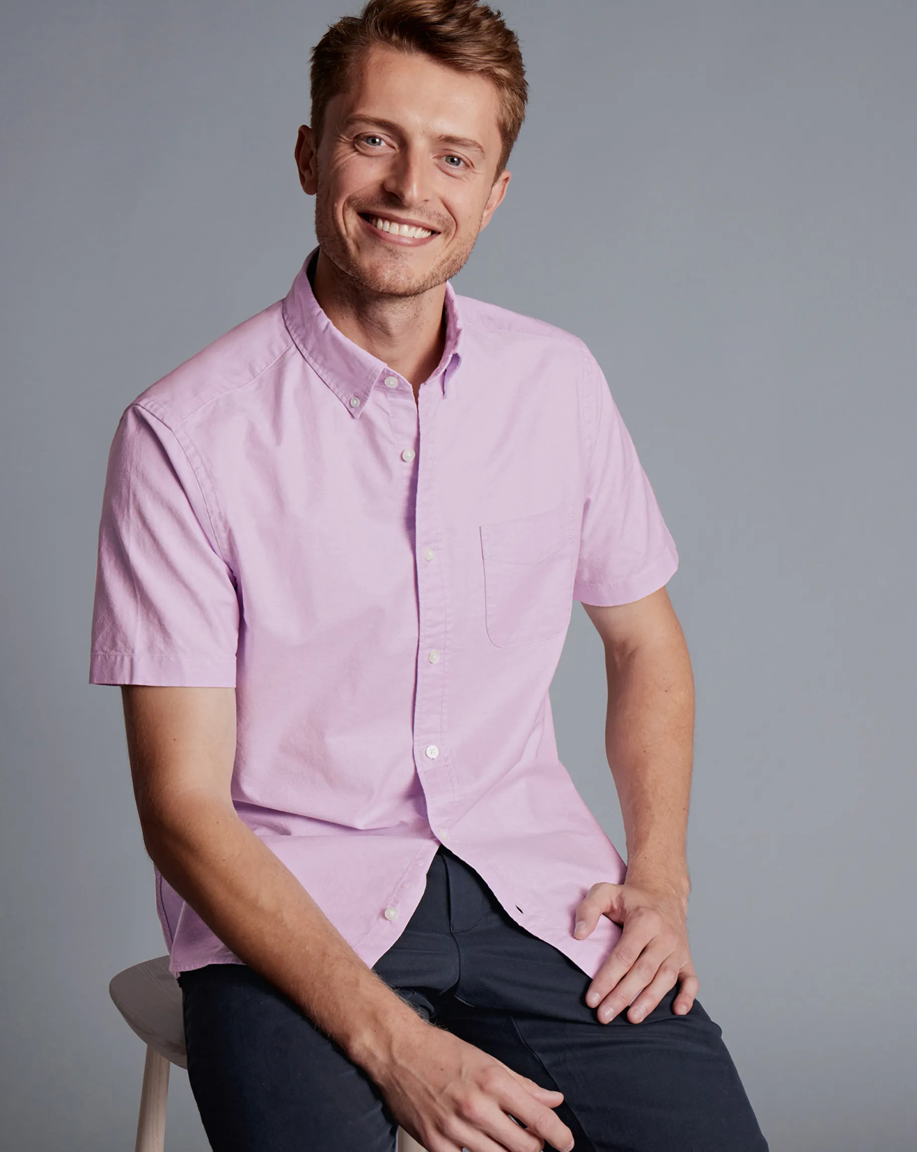 Shirt Sale|Casual Shirts<Charles Tyrwhitt Button-Down Collar Washed Oxford Short Sleeve Shirt - Purple Violet