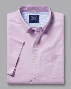Shirt Sale|Casual Shirts<Charles Tyrwhitt Button-Down Collar Washed Oxford Short Sleeve Shirt - Purple Violet