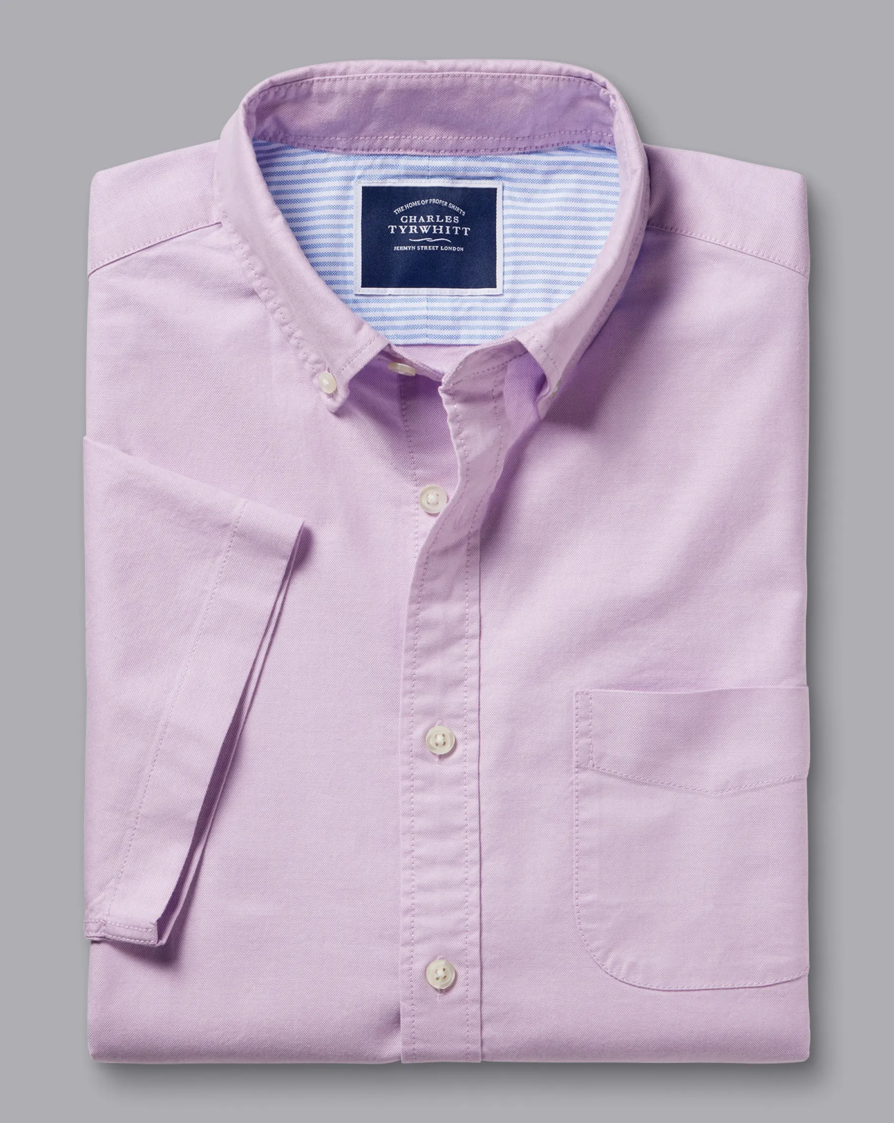 Shirt Sale|Casual Shirts<Charles Tyrwhitt Button-Down Collar Washed Oxford Short Sleeve Shirt - Purple Violet