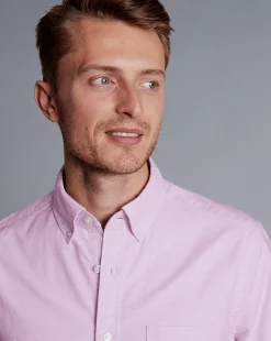 Shirt Sale|Casual Shirts<Charles Tyrwhitt Button-Down Collar Washed Oxford Short Sleeve Shirt - Purple Violet