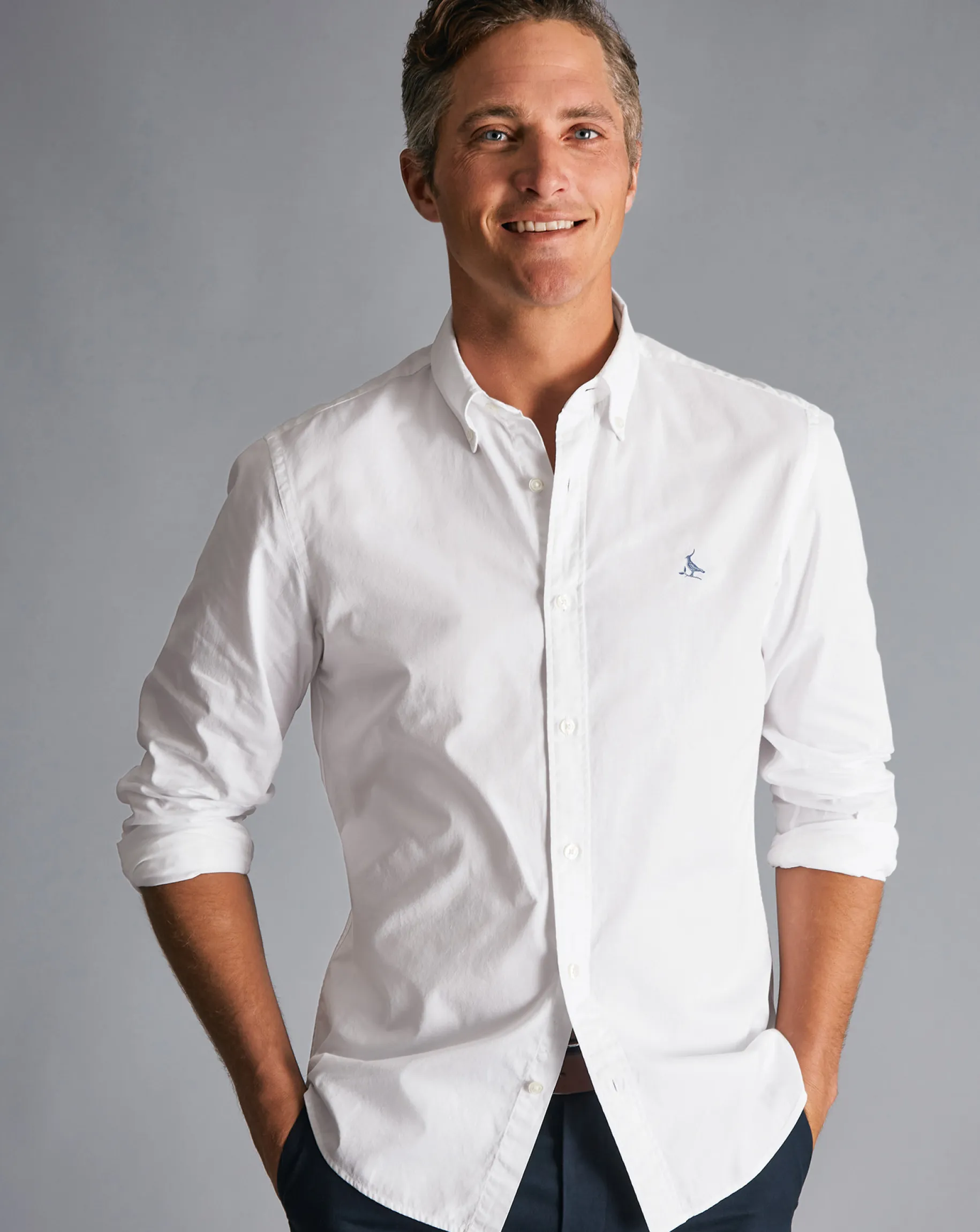 Casual Shirts|17"<Charles Tyrwhitt Button-Down Collar Washed Fine Twill Shirt - White