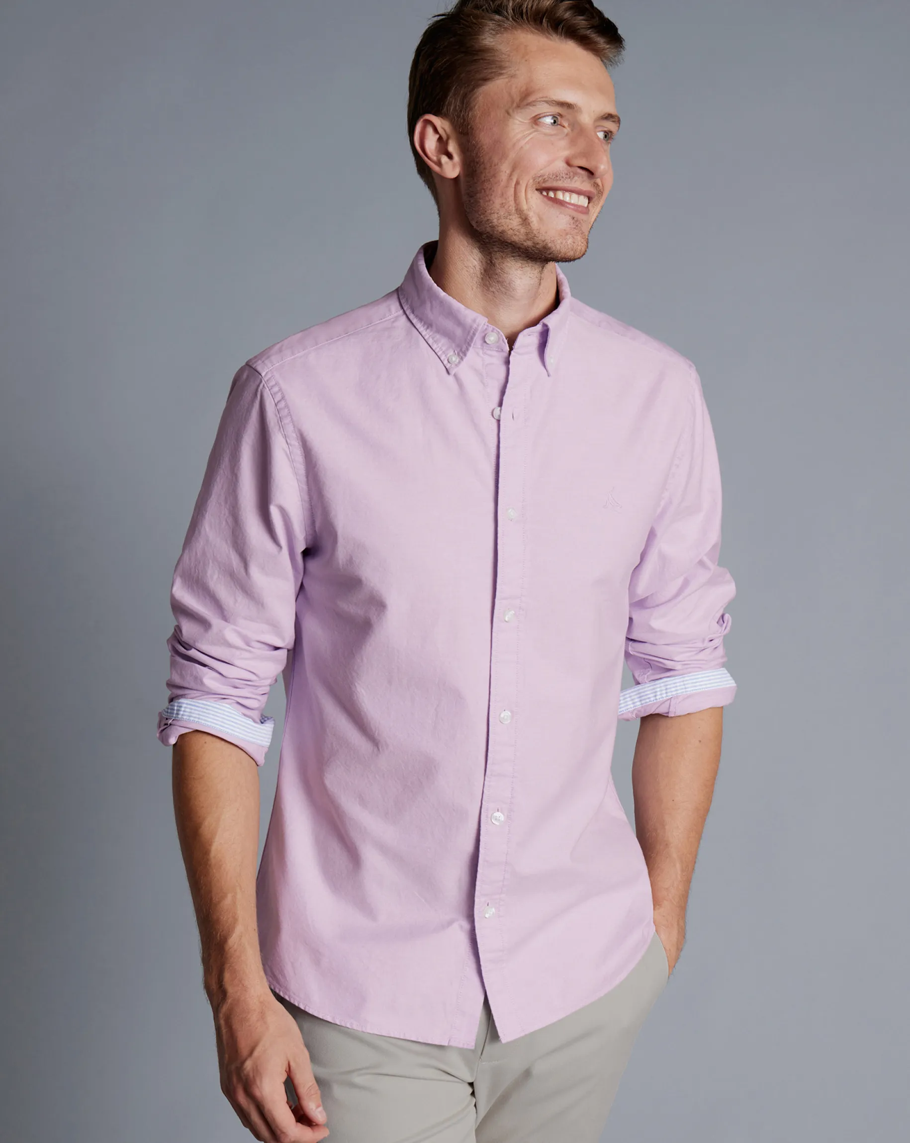 Casual Shirts|17"<Charles Tyrwhitt Button-Down Collar Washed Oxford Shirt - Purple Violet