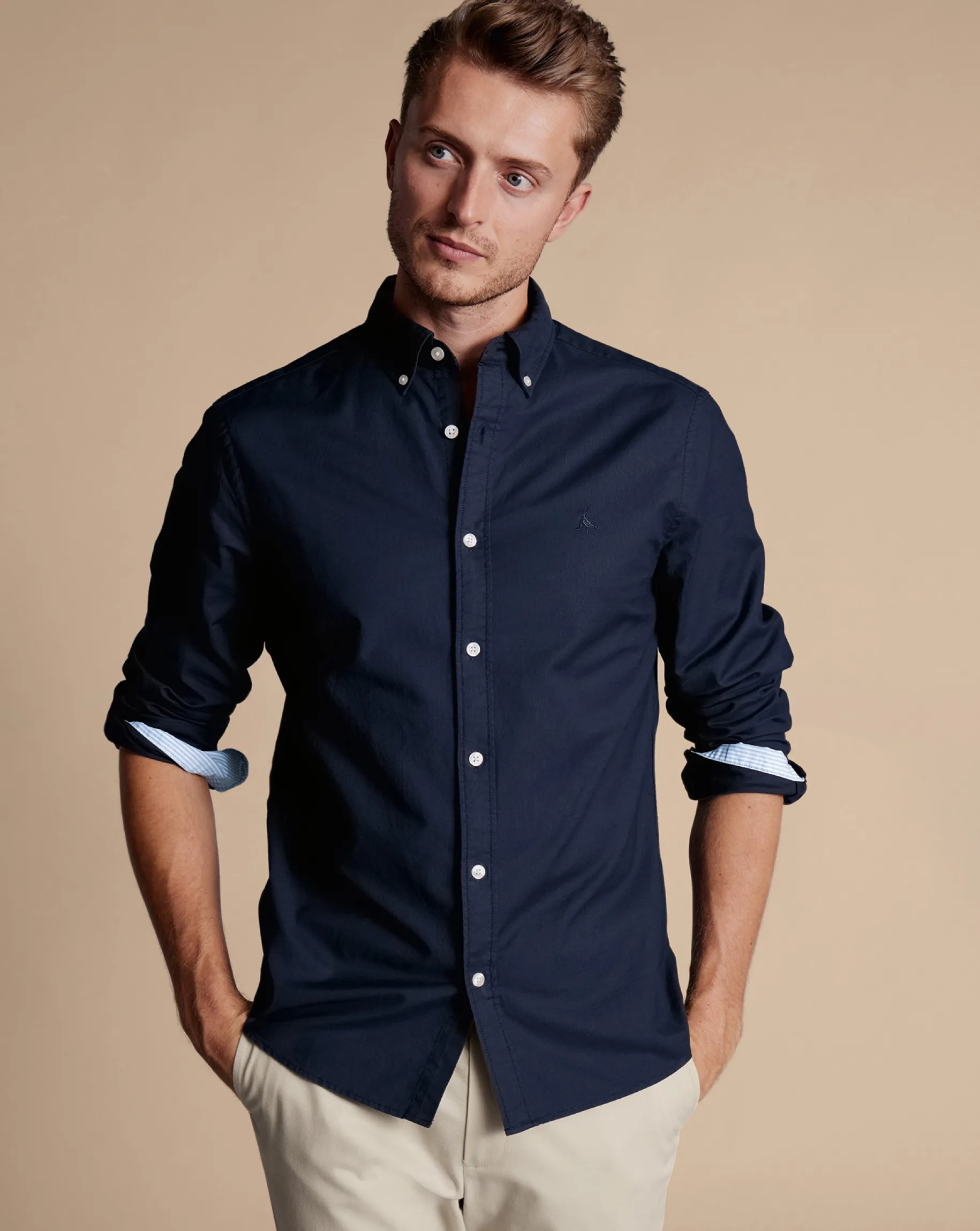 Casual Shirts|Blue Shirts<Charles Tyrwhitt Button-Down Collar Washed Oxford Shirt - Blue Navy