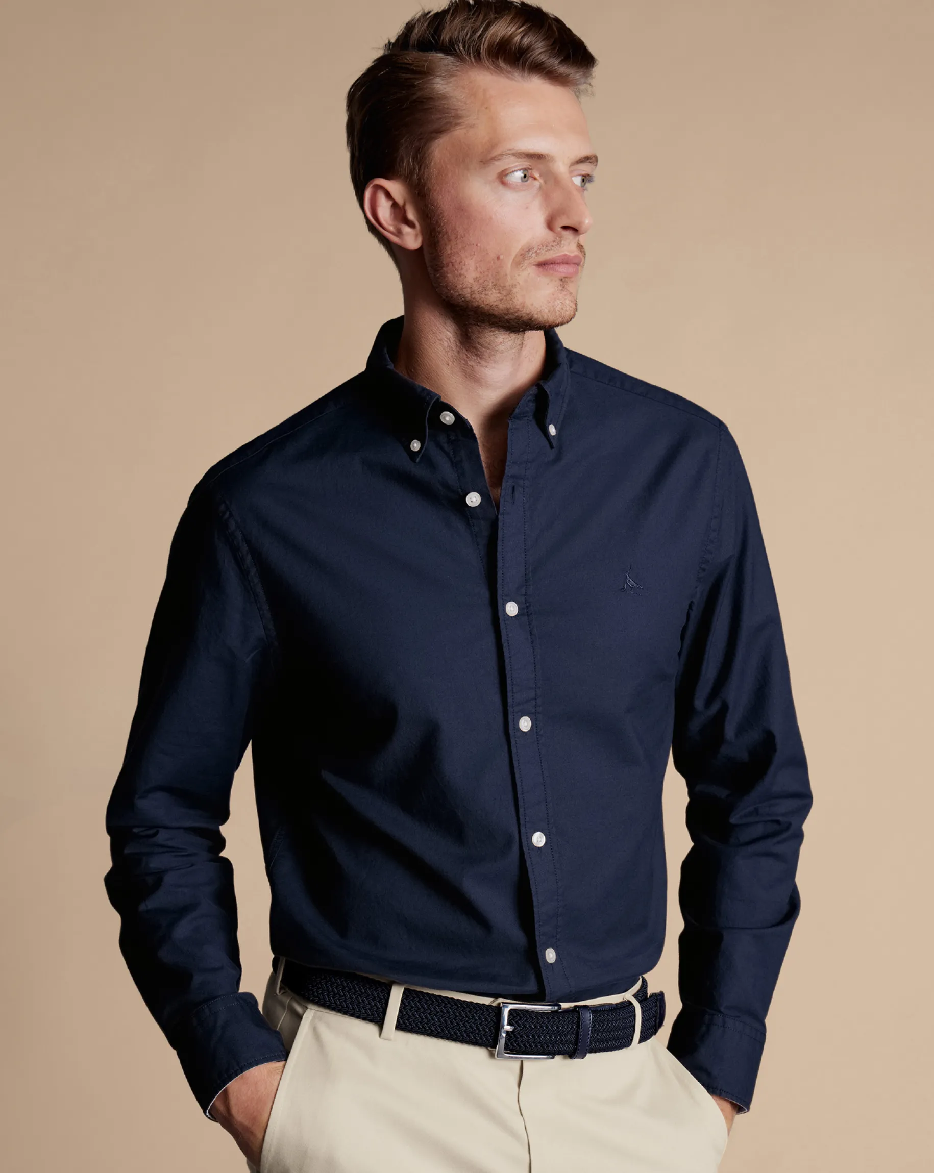 Casual Shirts|Blue Shirts<Charles Tyrwhitt Button-Down Collar Washed Oxford Shirt - Blue Navy