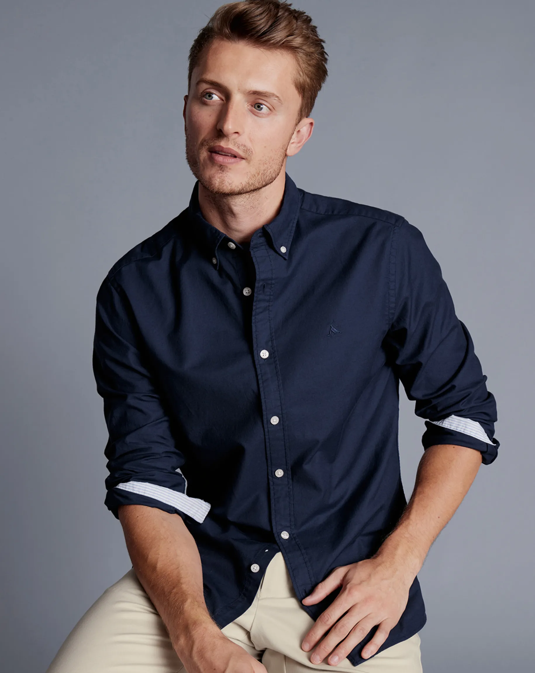 Casual Shirts|Blue Shirts<Charles Tyrwhitt Button-Down Collar Washed Oxford Shirt - Blue Navy