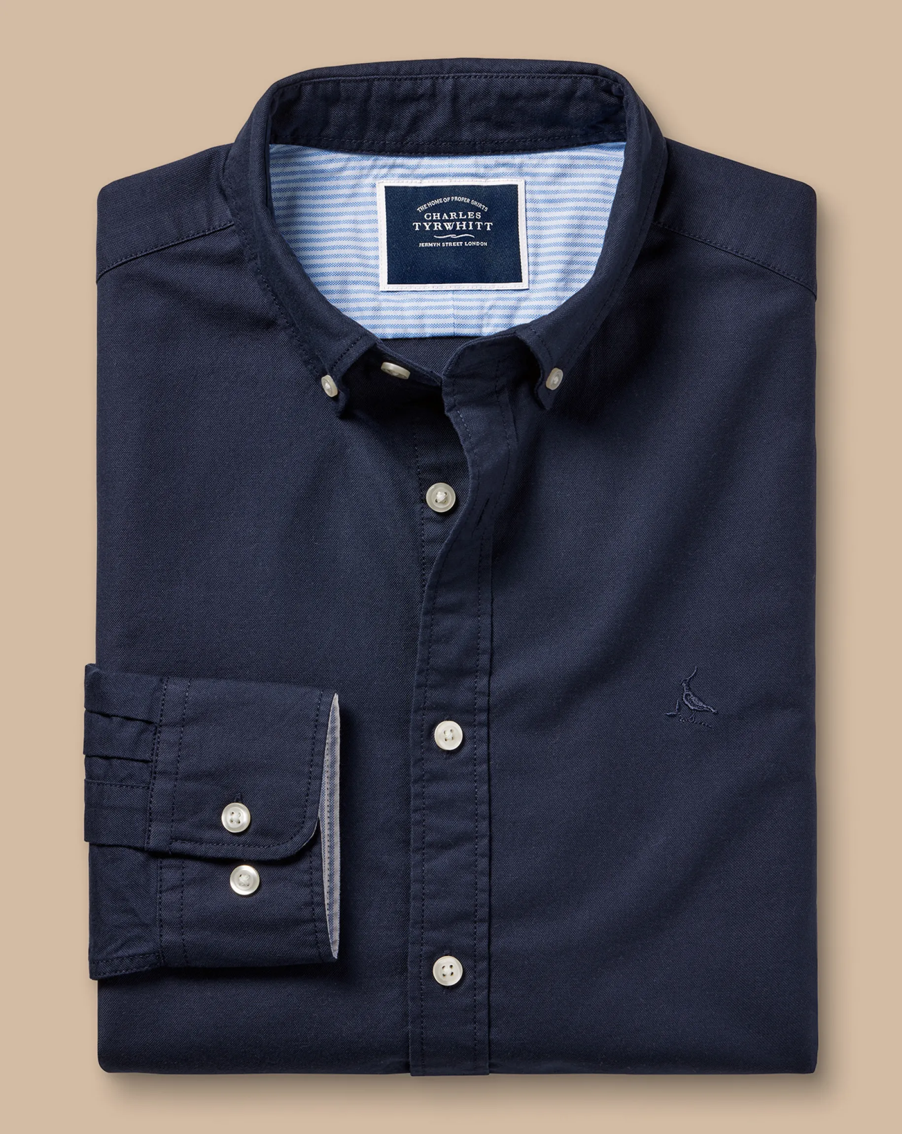 Casual Shirts|Blue Shirts<Charles Tyrwhitt Button-Down Collar Washed Oxford Shirt - Blue Navy