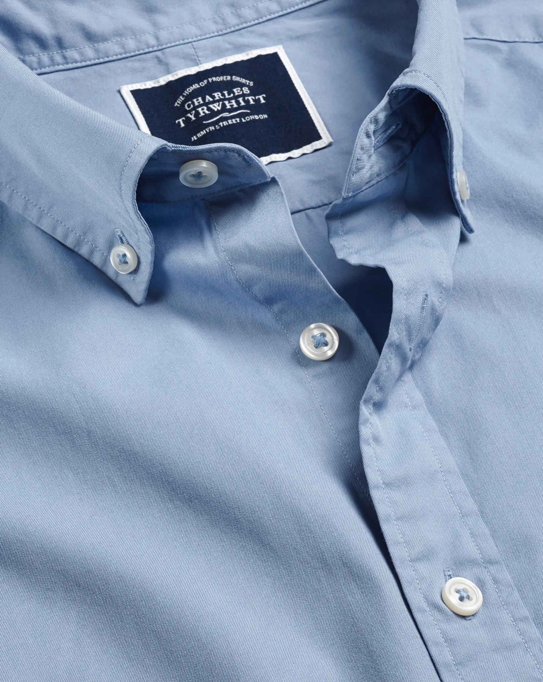 Casual Shirts|M<Charles Tyrwhitt Button-Down Collar Washed Fine Twill Shirt - Sky Blue
