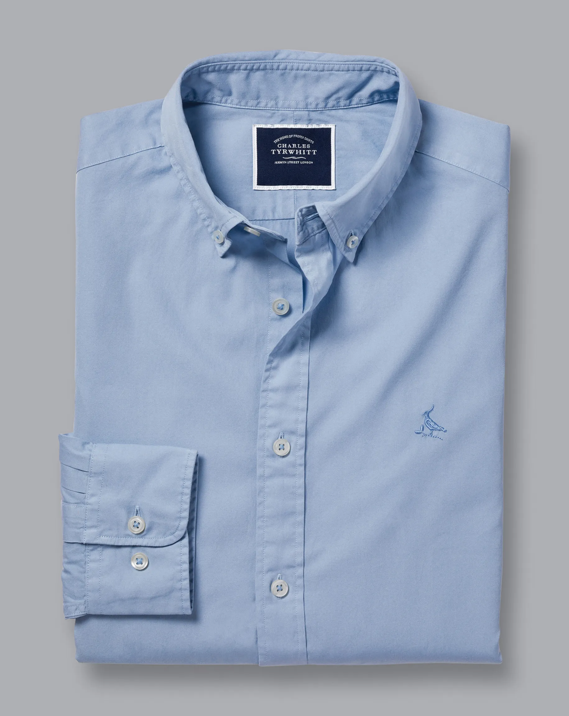 Casual Shirts|M<Charles Tyrwhitt Button-Down Collar Washed Fine Twill Shirt - Sky Blue