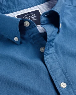 Short Sleeve Shirts|Casual Shirts<Charles Tyrwhitt Button-Down Collar Washed Oxford Short Sleeve Shirt - Ocean Blue