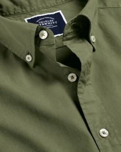 Casual Shirts|17"<Charles Tyrwhitt Button-Down Collar Washed Fine Twill Shirt - Green Olive