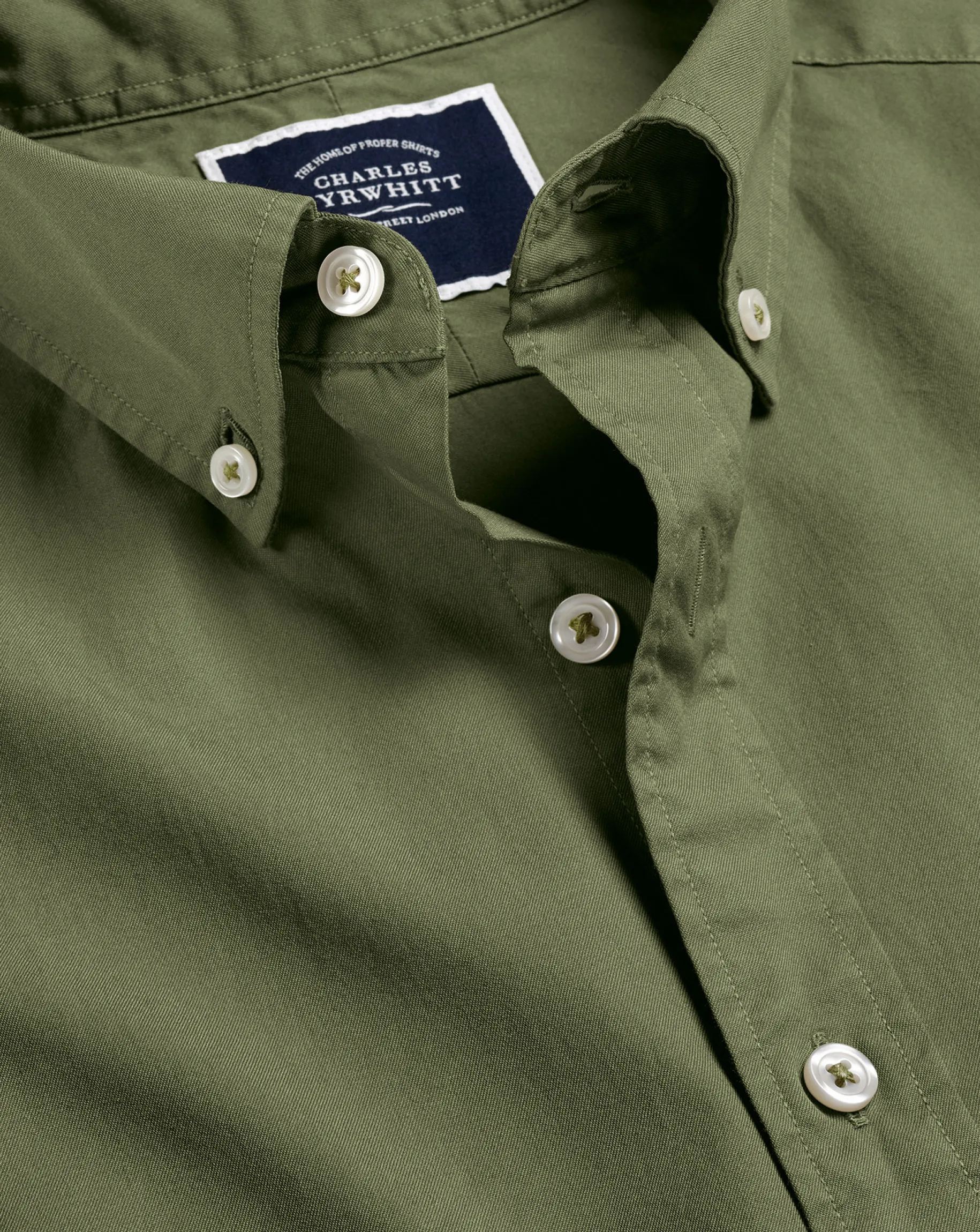 Casual Shirts|17"<Charles Tyrwhitt Button-Down Collar Washed Fine Twill Shirt - Green Olive