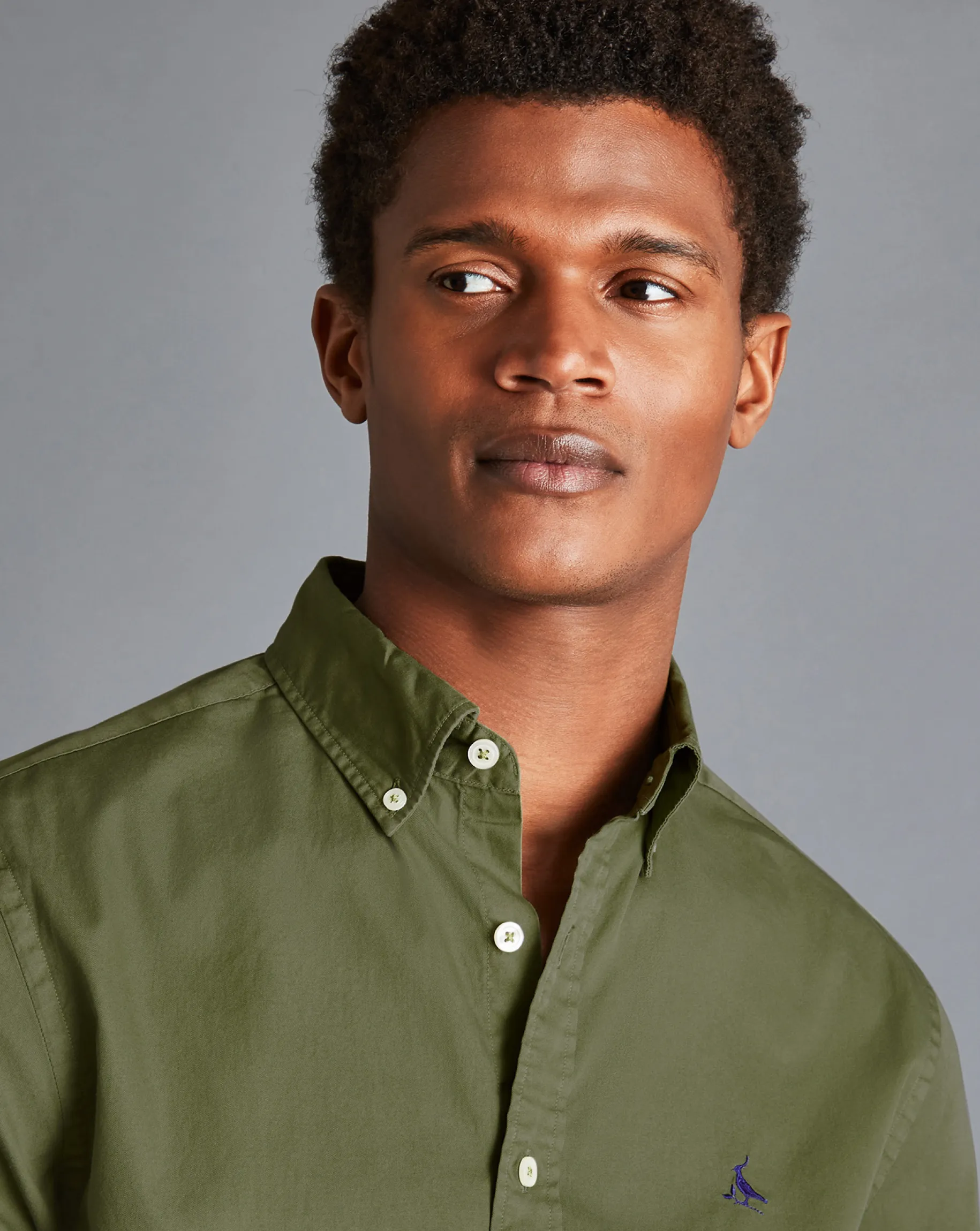 Casual Shirts|17"<Charles Tyrwhitt Button-Down Collar Washed Fine Twill Shirt - Green Olive