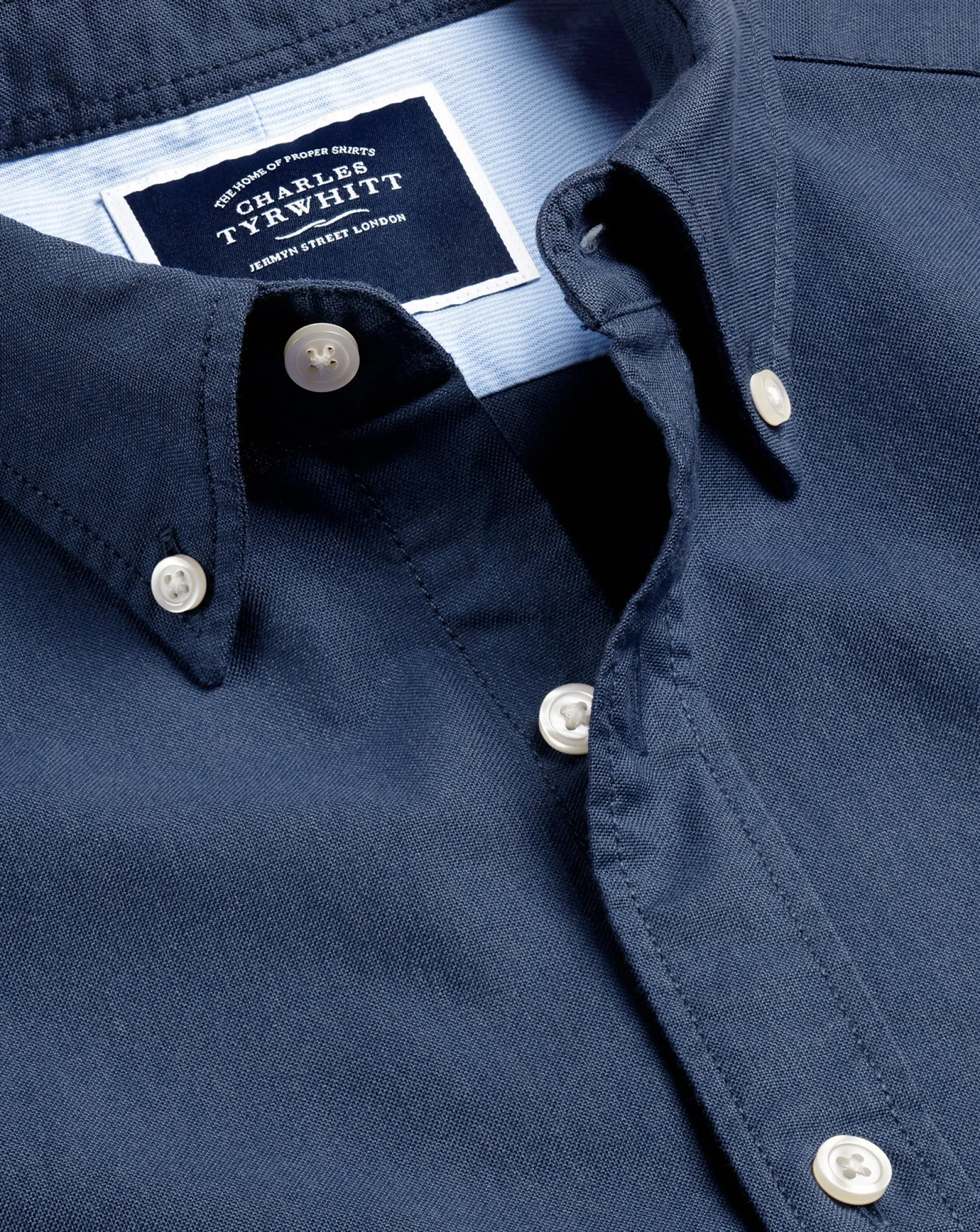 Shirt Sale|Casual Shirts<Charles Tyrwhitt Button-Down Collar Washed Oxford Shirt - Melange Dark Blue