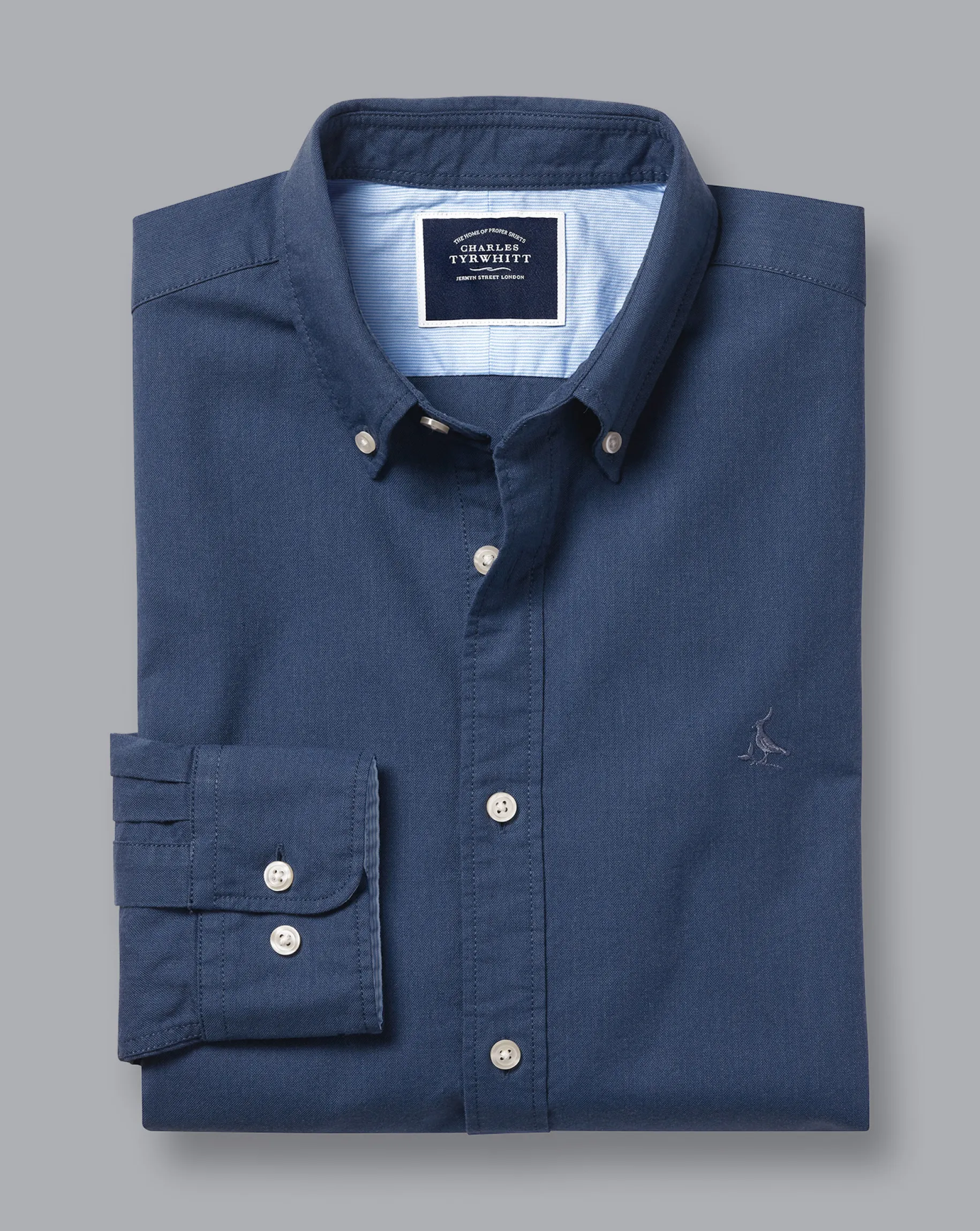 Shirt Sale|Casual Shirts<Charles Tyrwhitt Button-Down Collar Washed Oxford Shirt - Melange Dark Blue