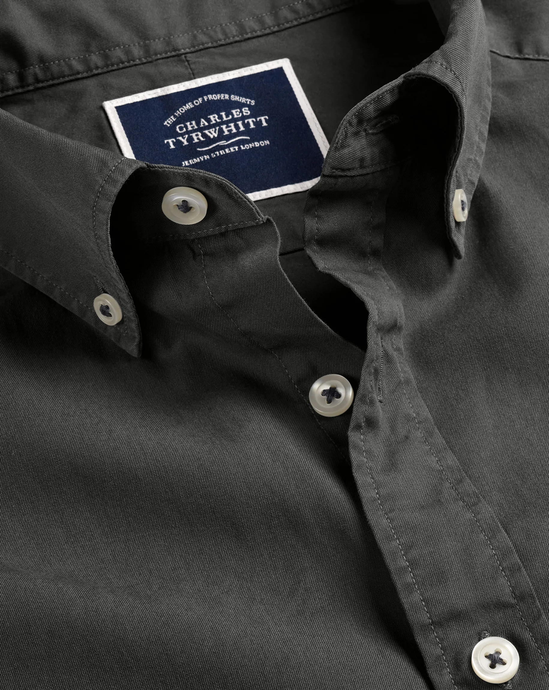 Shirt Sale|Casual Shirts<Charles Tyrwhitt Button-Down Collar Washed Fine Twill Shirt - Grey Charcoal
