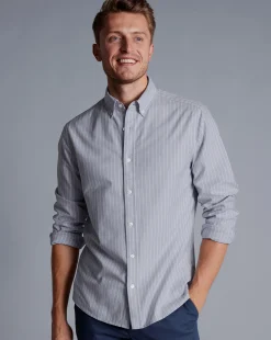 Shirt Sale|Casual Shirts<Charles Tyrwhitt Button-Down Collar Washed Oxford Butchers Stripe Shirt - Steel Blue